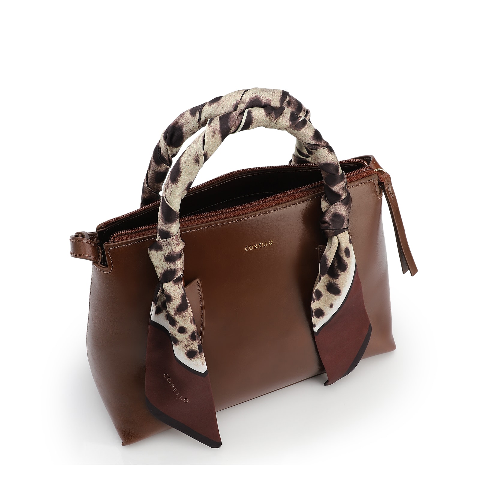 Bolsa Tote Lenço Couro Marrom