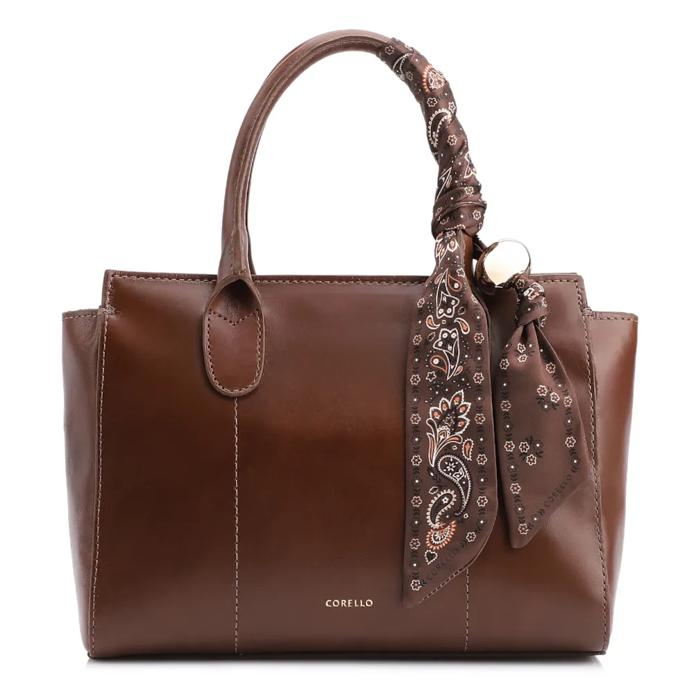 Bolsa Tote Lenço Couro Marrom
