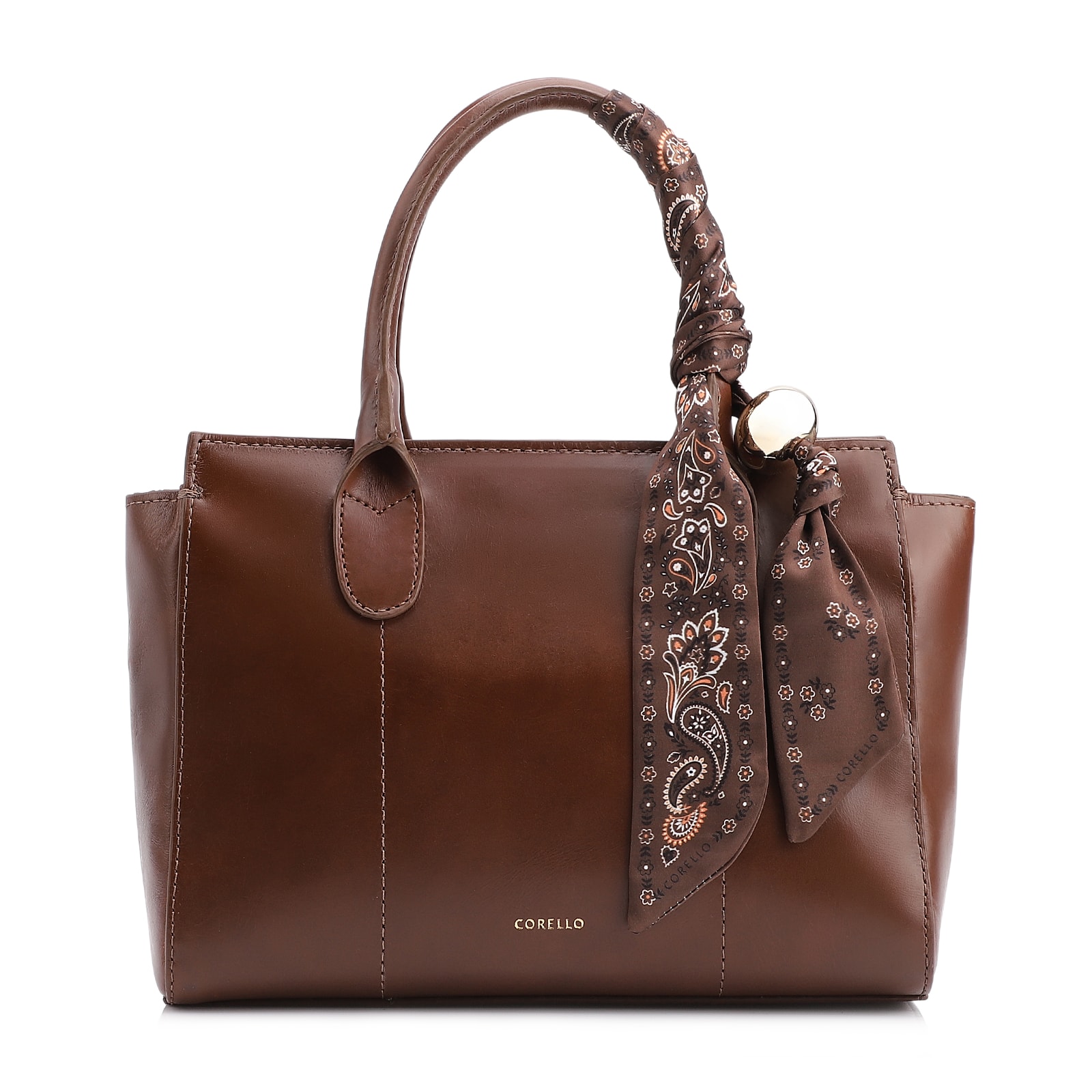 Bolsa Tote Lenço Couro Marrom