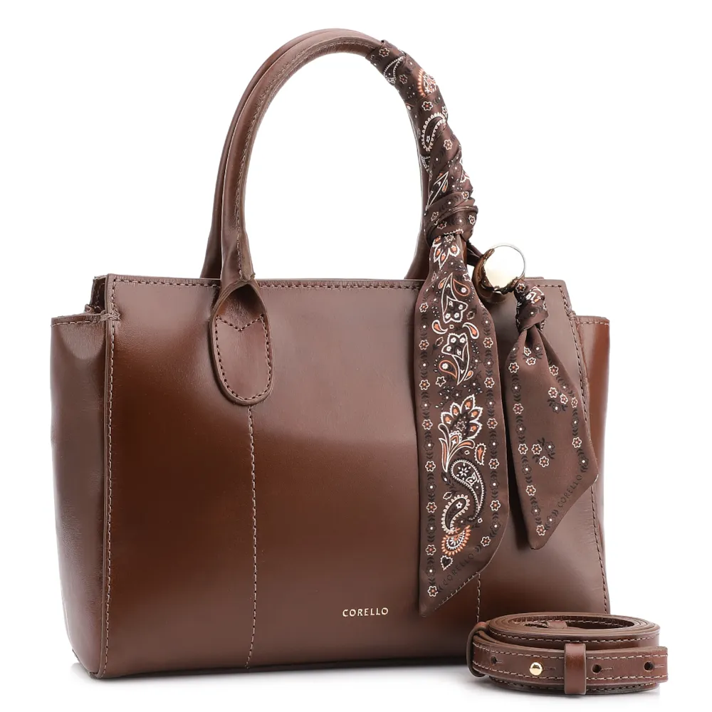 Bolsa Tote Lenço Couro Marrom - imagem 3