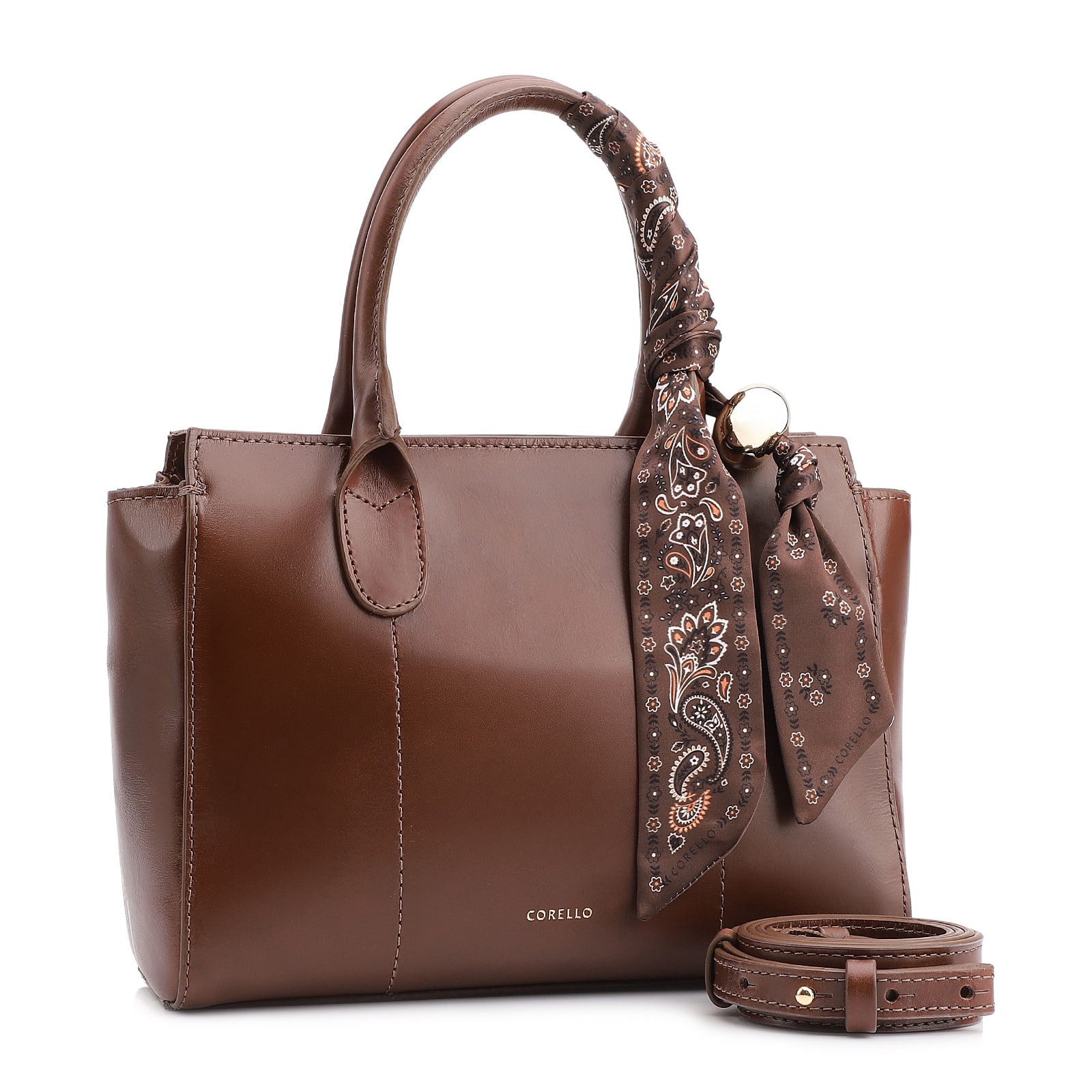 Bolsa Tote Lenço Couro Marrom
