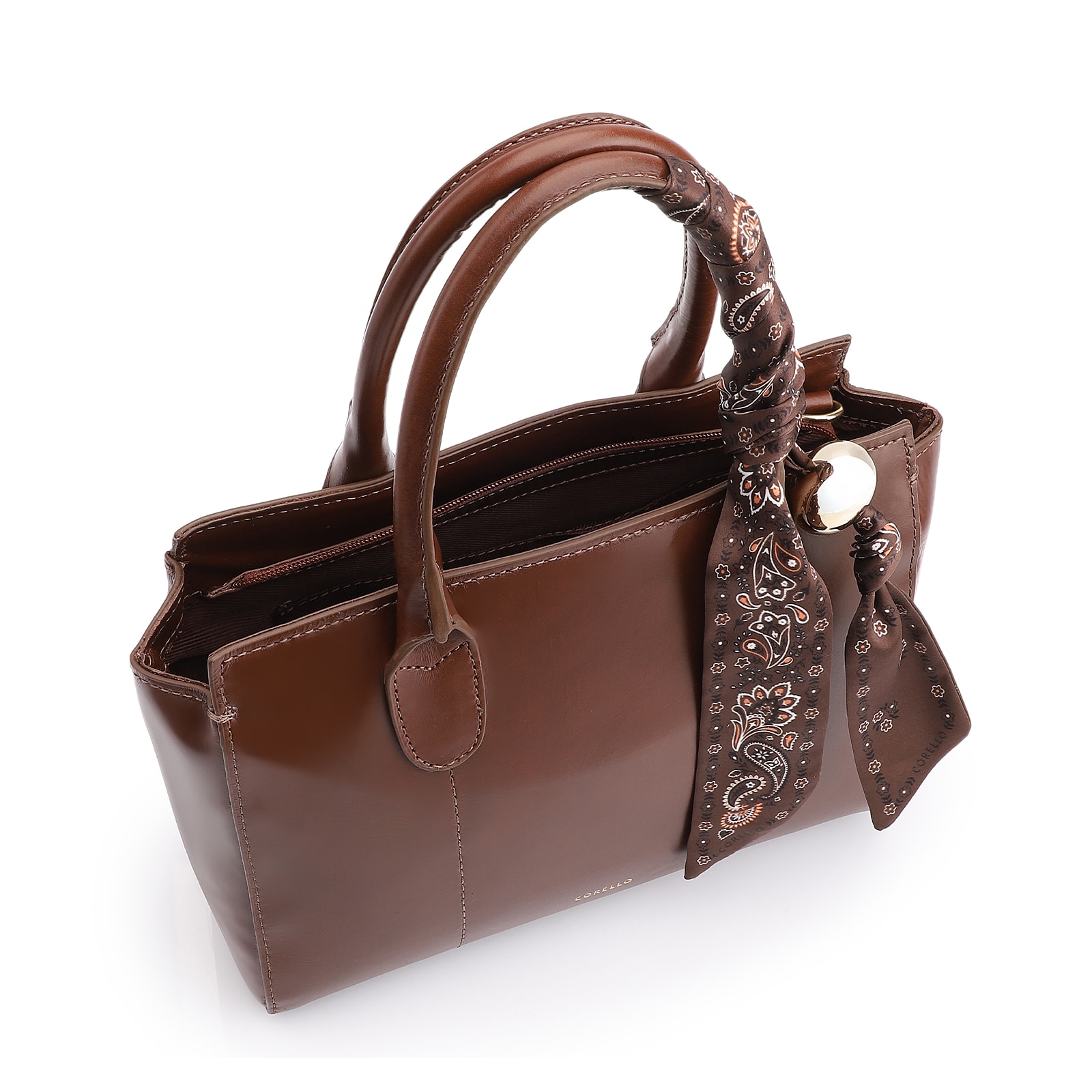 Bolsa Tote Lenço Couro Marrom