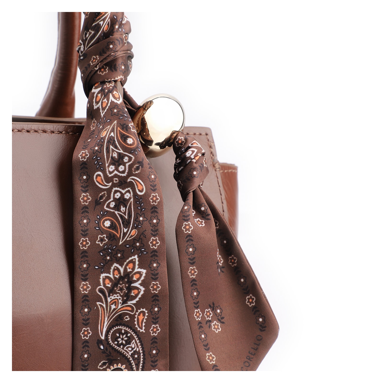 Bolsa Tote Lenço Couro Marrom