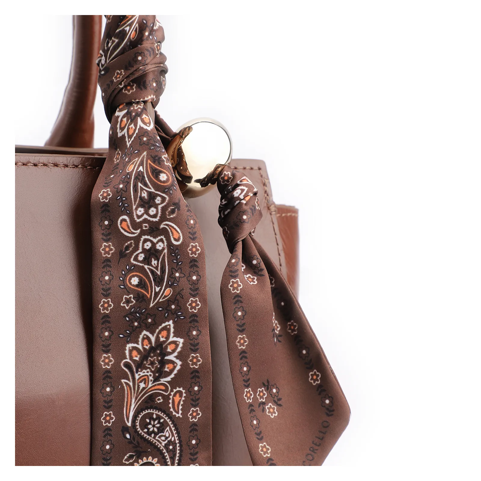 Bolsa Tote Lenço Couro Marrom