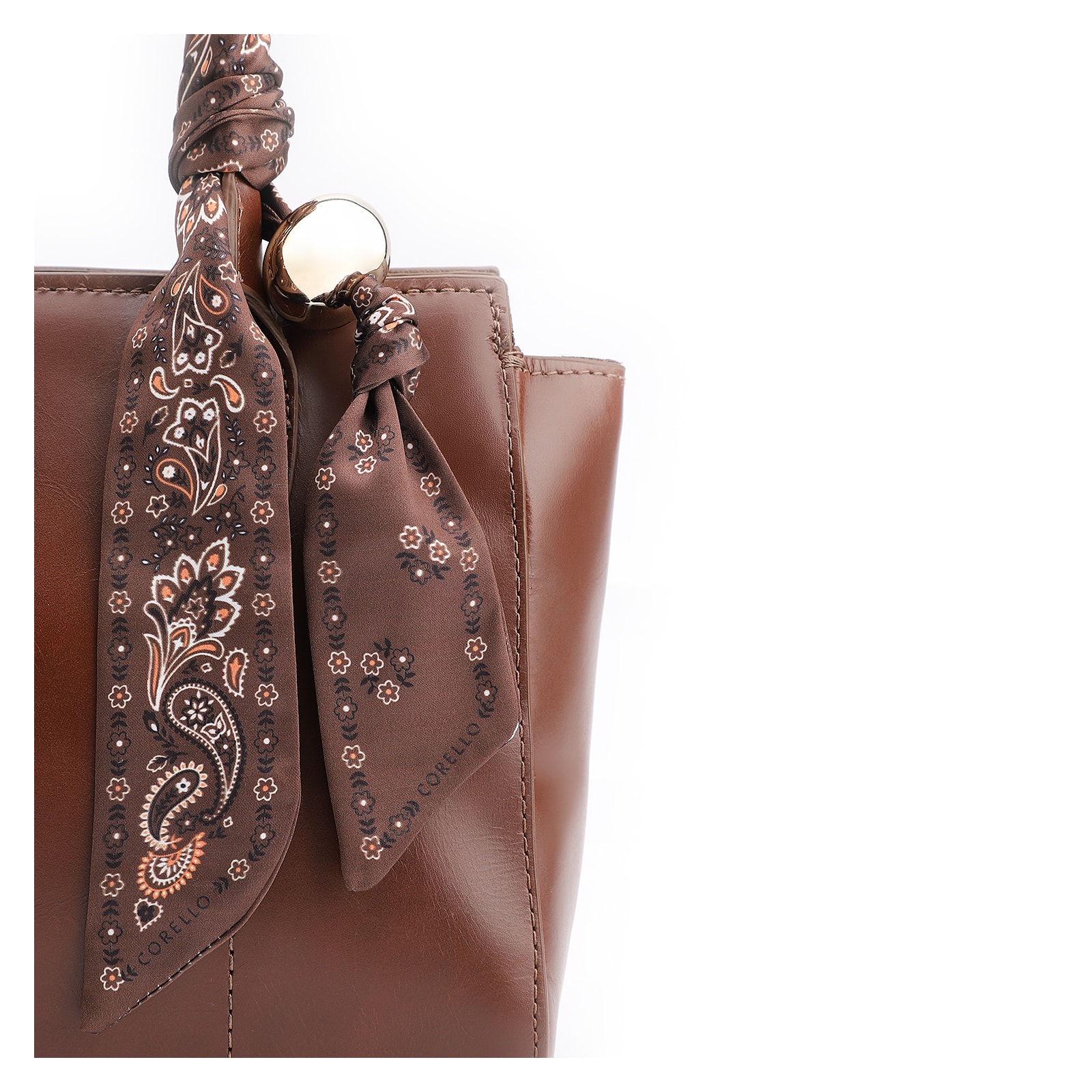 Bolsa Tote Lenço Couro Marrom
