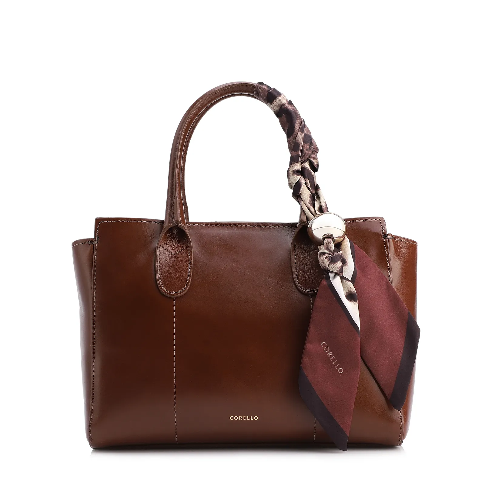 Bolsa Tote Lenço Couro Marrom