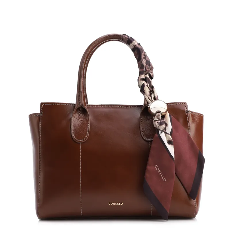 Bolsa Tote Lenço Couro Marrom