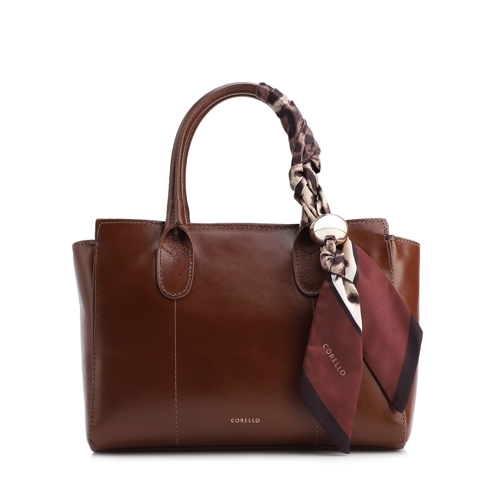 Bolsa Tote Lenço Couro Marrom
