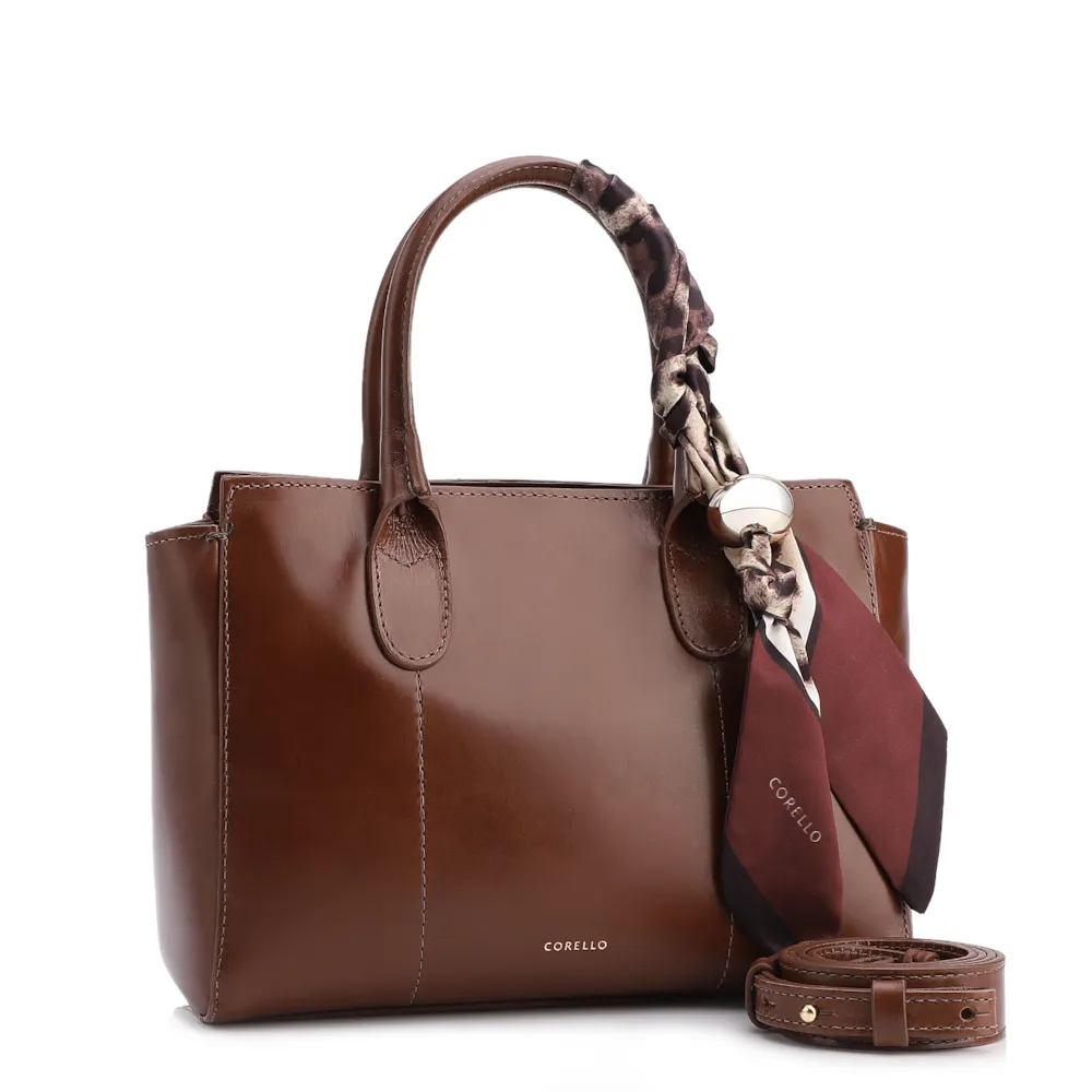 Bolsa Tote Lenço Couro Marrom - imagem 2