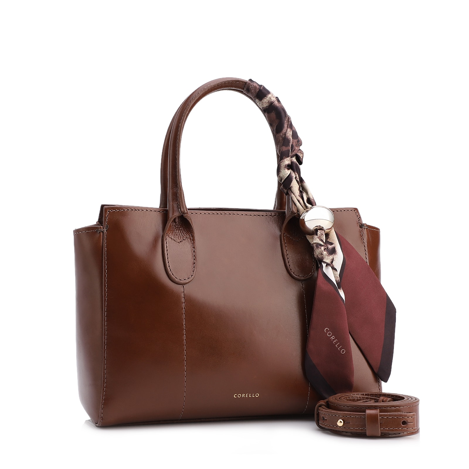 Bolsa Tote Lenço Couro Marrom