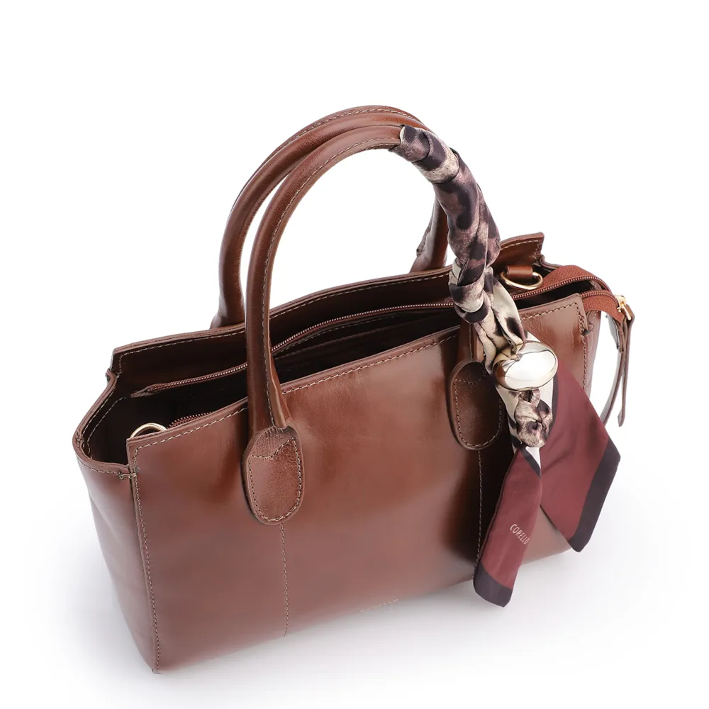 Bolsa Tote Lenço Couro Marrom - imagem 4