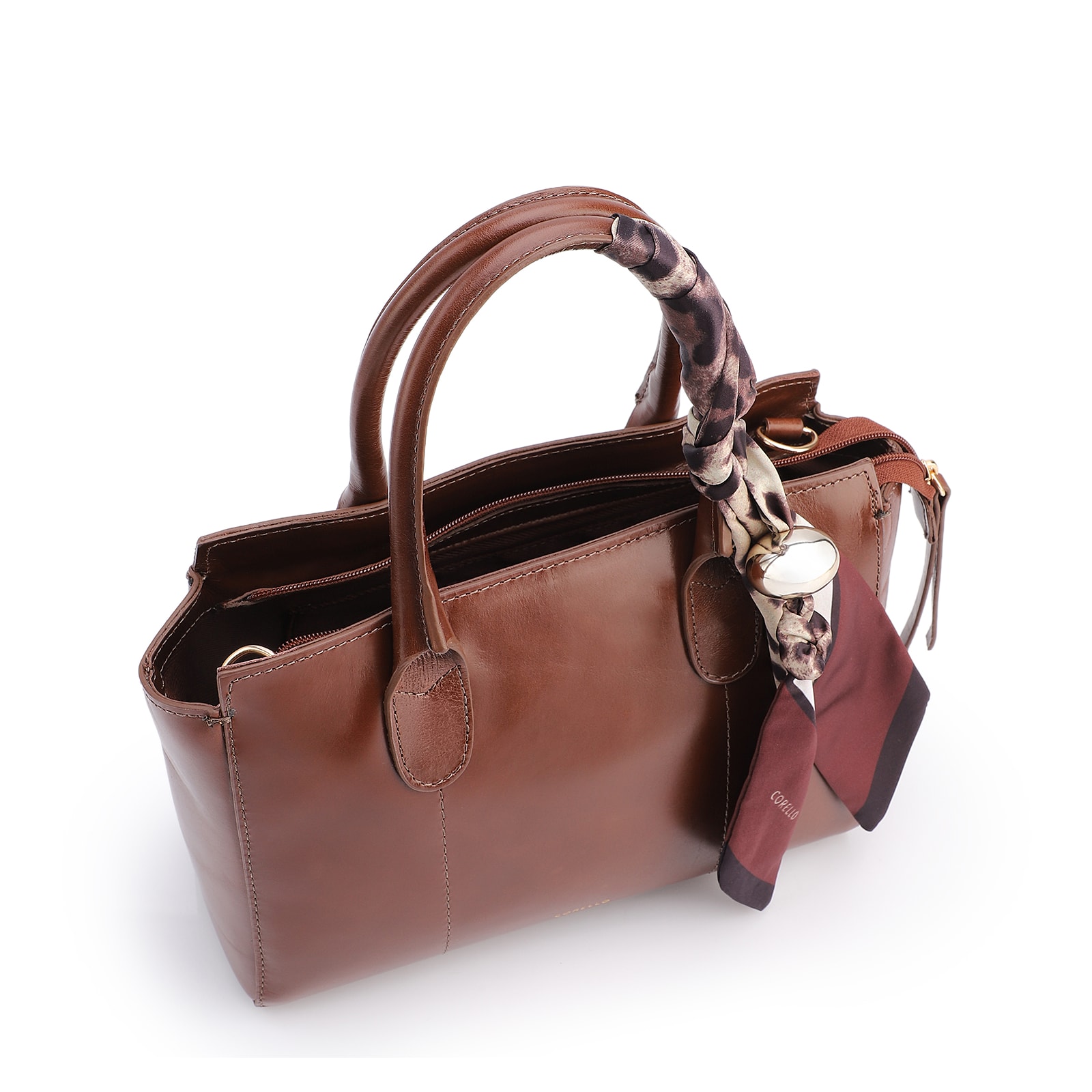 Bolsa Tote Lenço Couro Marrom