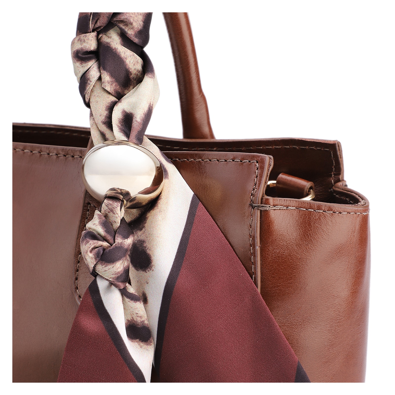 Bolsa Tote Lenço Couro Marrom