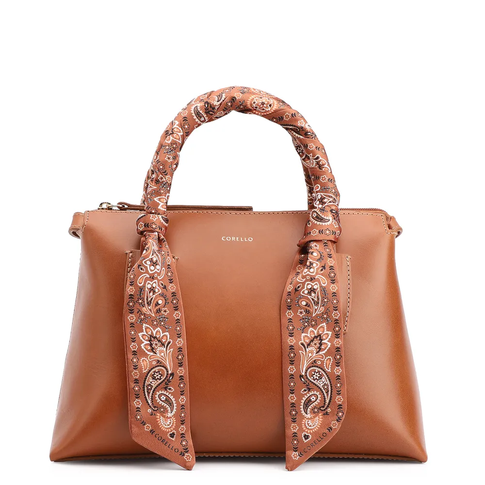 Bolsa Tote Lenço Couro Marrom Claro