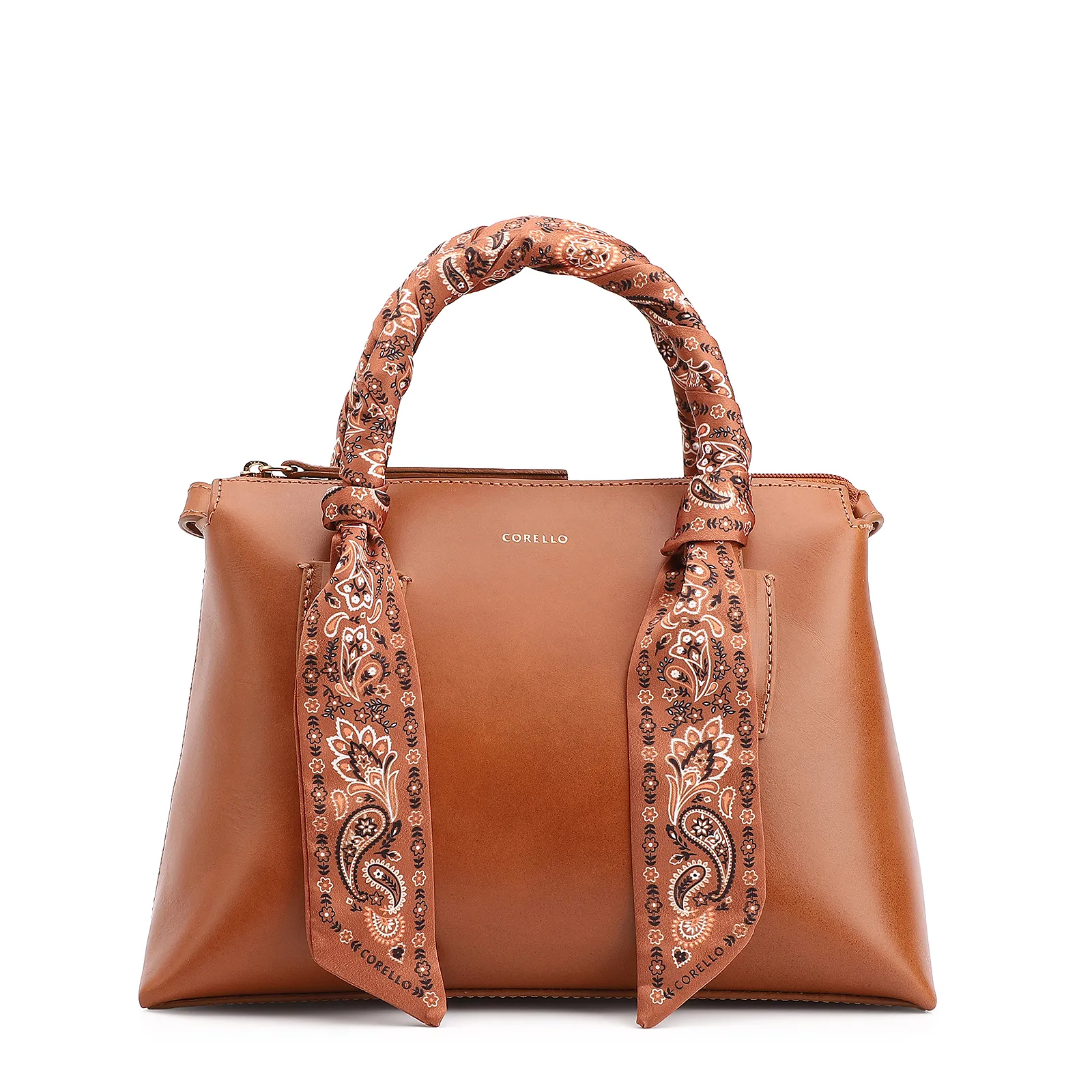 Bolsa Tote Lenço Couro Marrom Claro