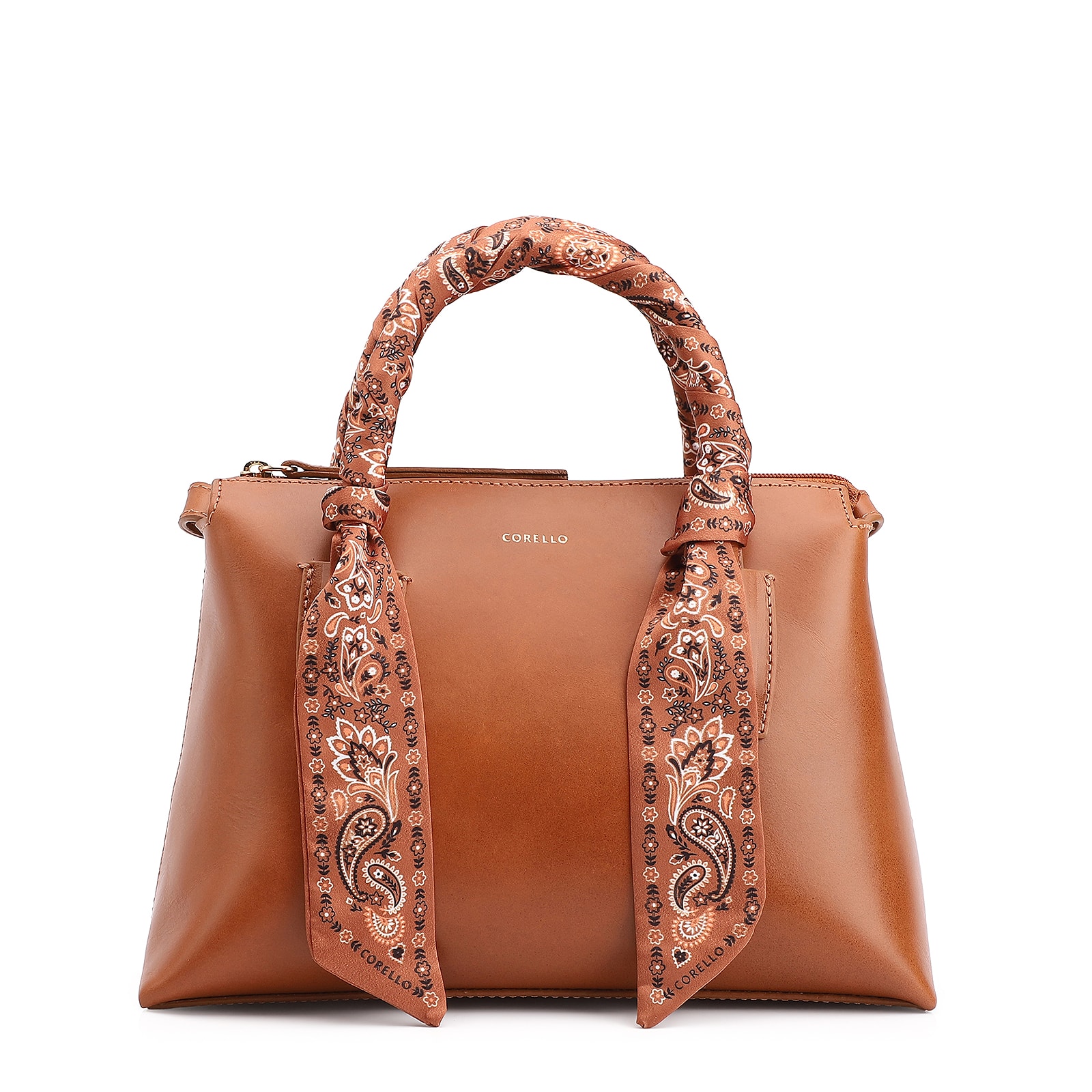 Bolsa Tote Lenço Couro Marrom Claro