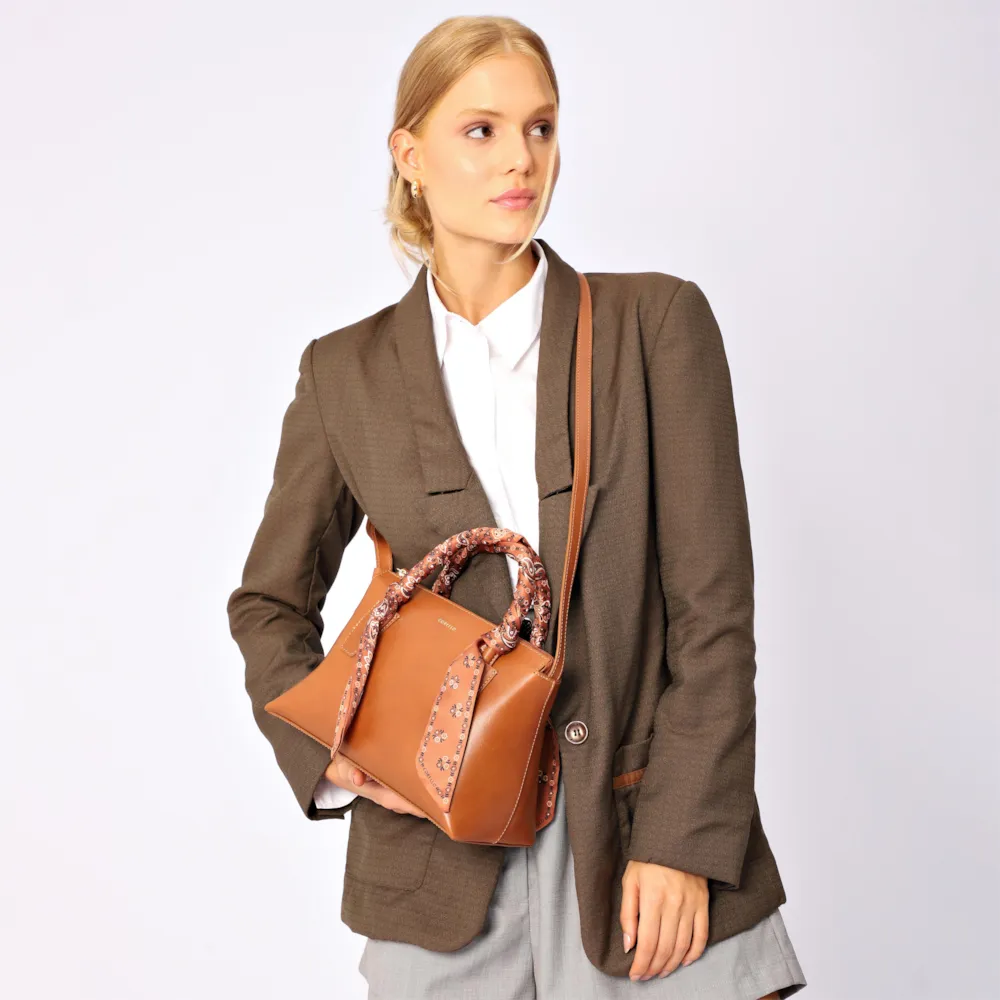 Bolsa Tote Lenço Couro Marrom Claro - imagem 2