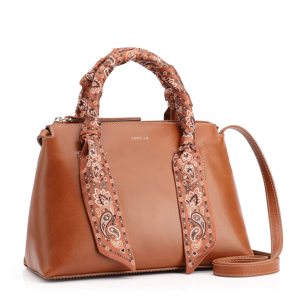 Bolsa Tote Lenço Couro Marrom Claro - imagem 3