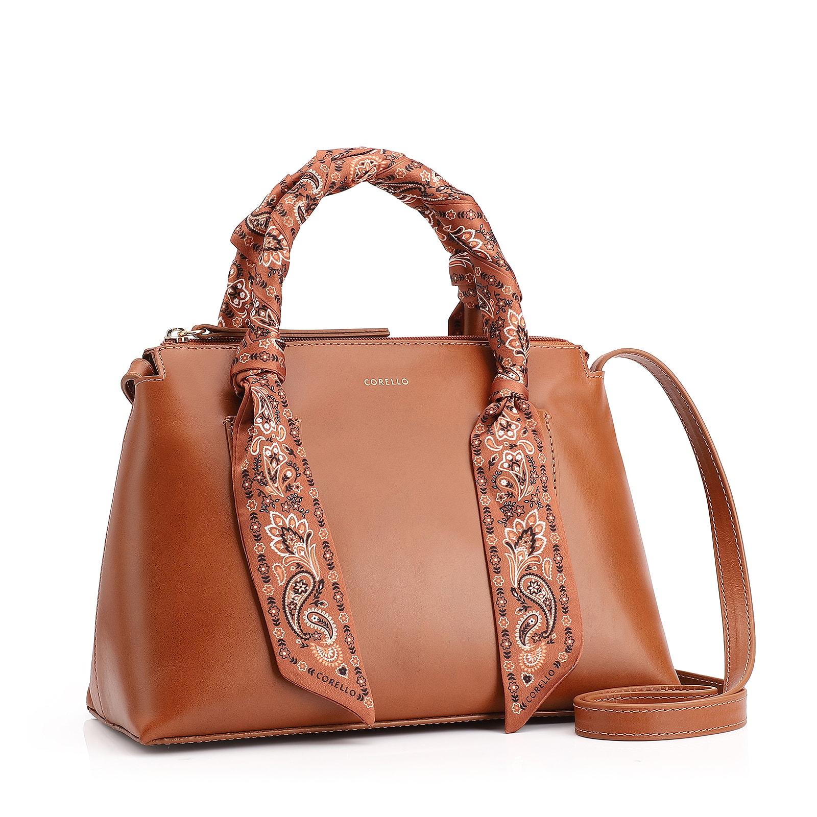 Bolsa Tote Lenço Couro Marrom Claro
