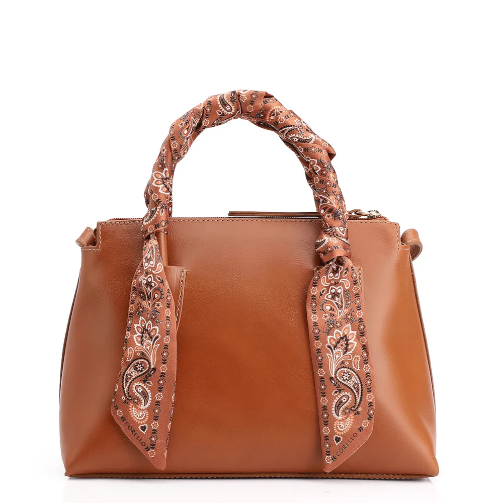 Bolsa Tote Lenço Couro Marrom Claro - imagem 4