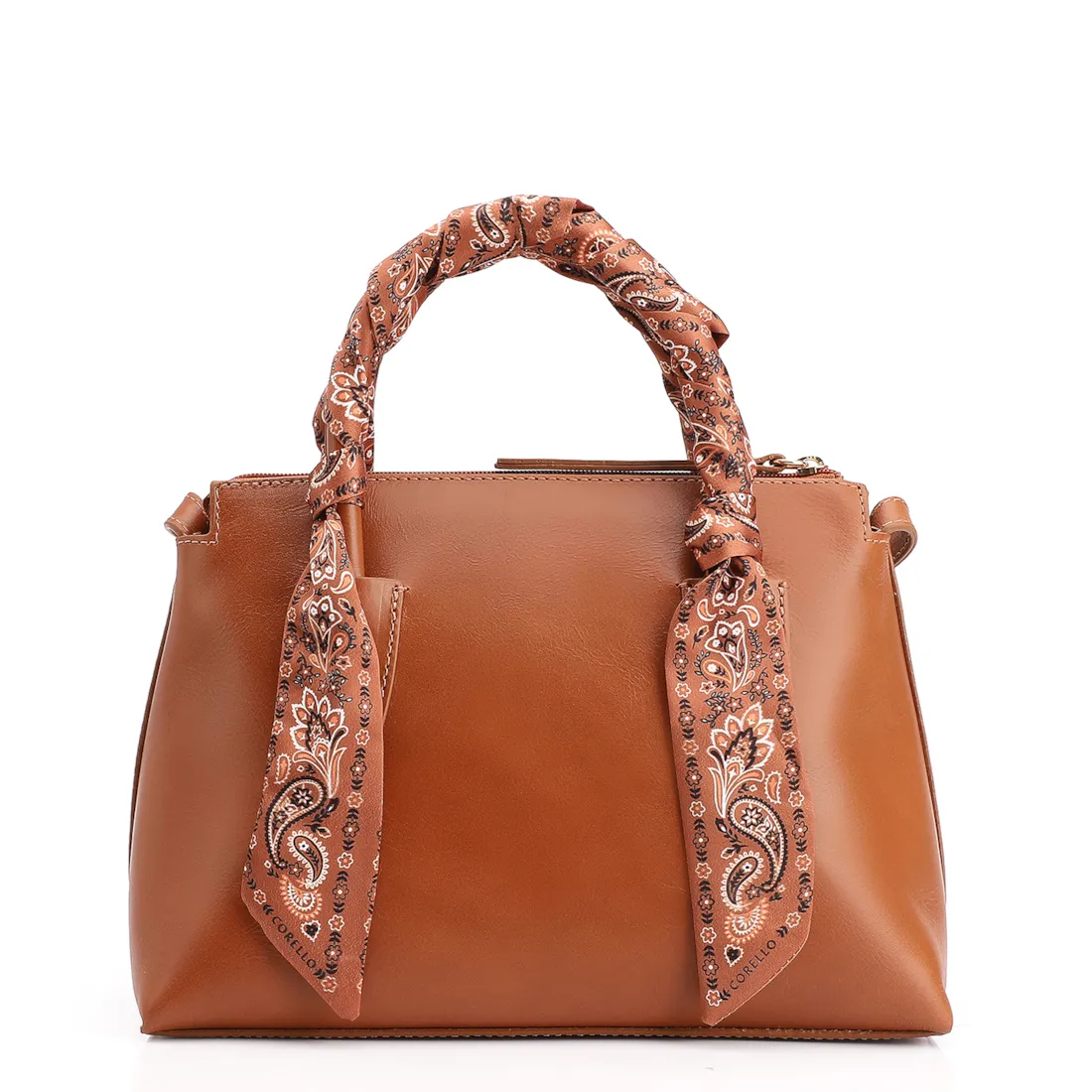 Bolsa Tote Lenço Couro Marrom Claro - foto 4