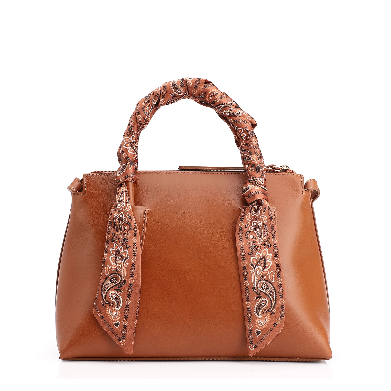 Bolsa Tote Lenço Couro Marrom Claro