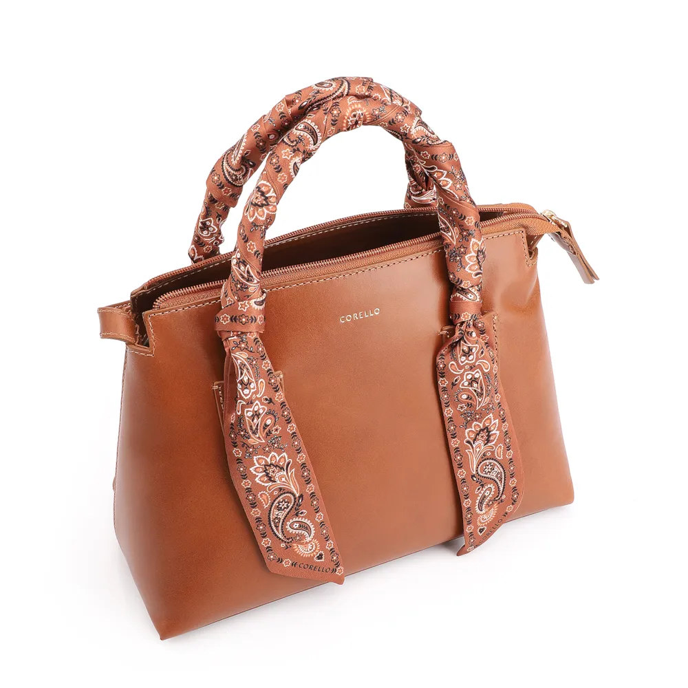 Bolsa Tote Lenço Couro Marrom Claro - imagem 5
