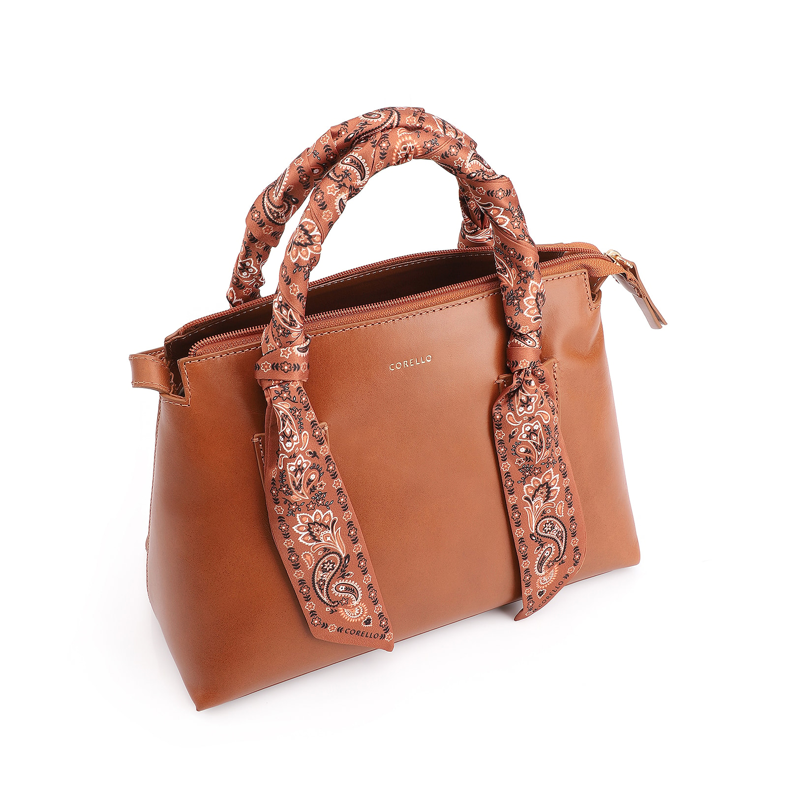 Bolsa Tote Lenço Couro Marrom Claro