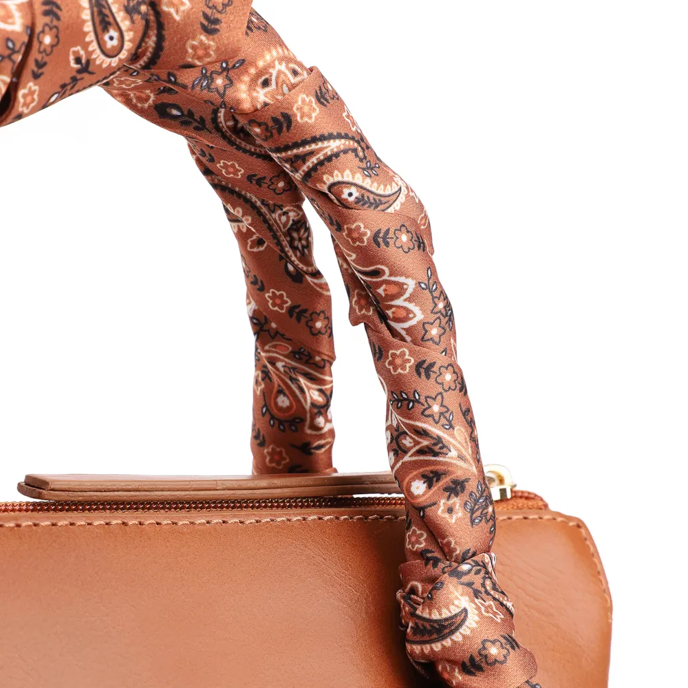 Bolsa Tote Lenço Couro Marrom Claro - imagem 6