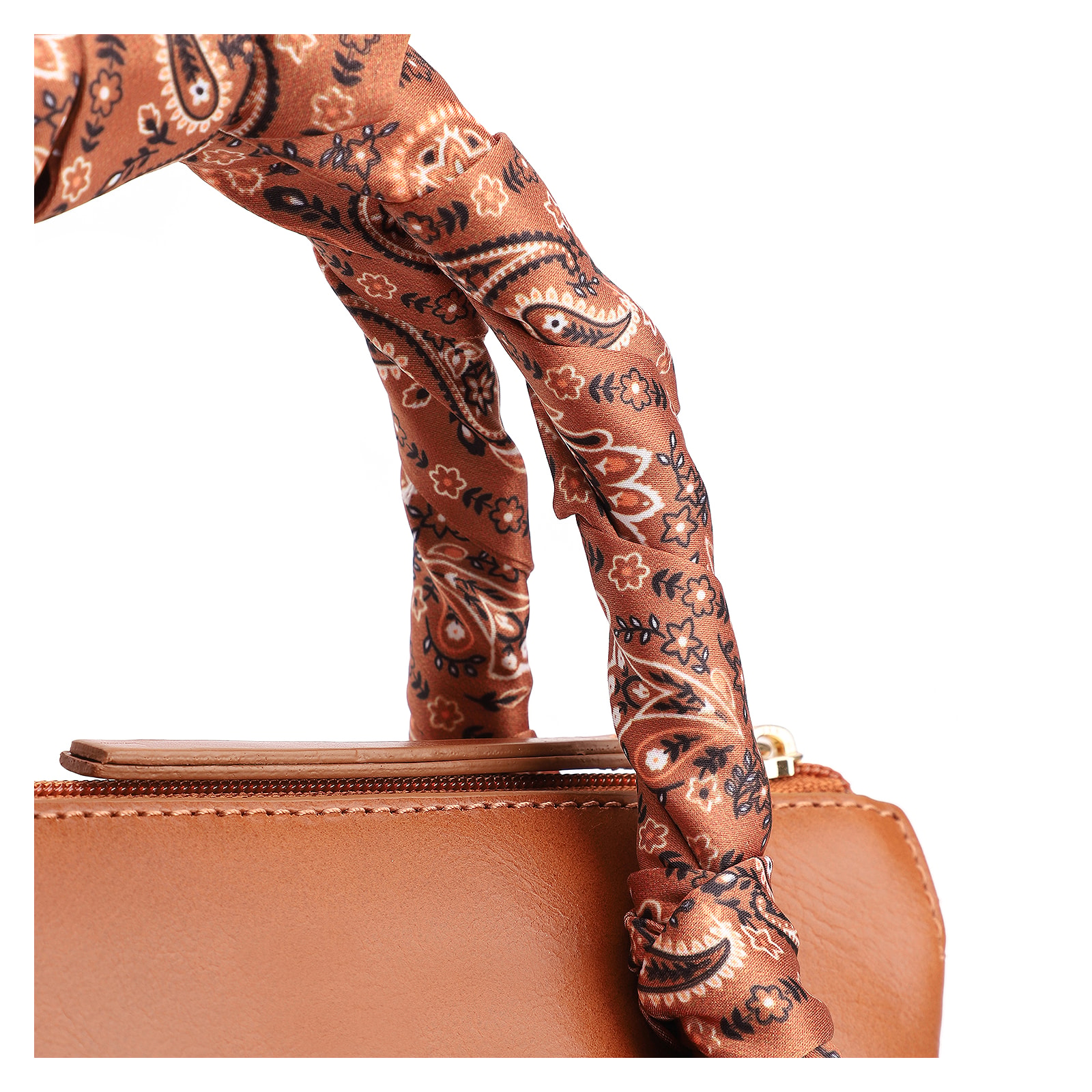 Bolsa Tote Lenço Couro Marrom Claro