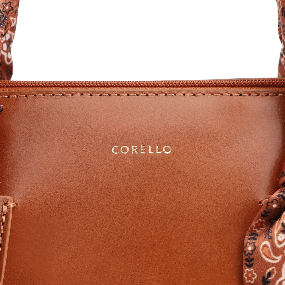 Bolsa Tote Lenço Couro Marrom Claro - imagem 7