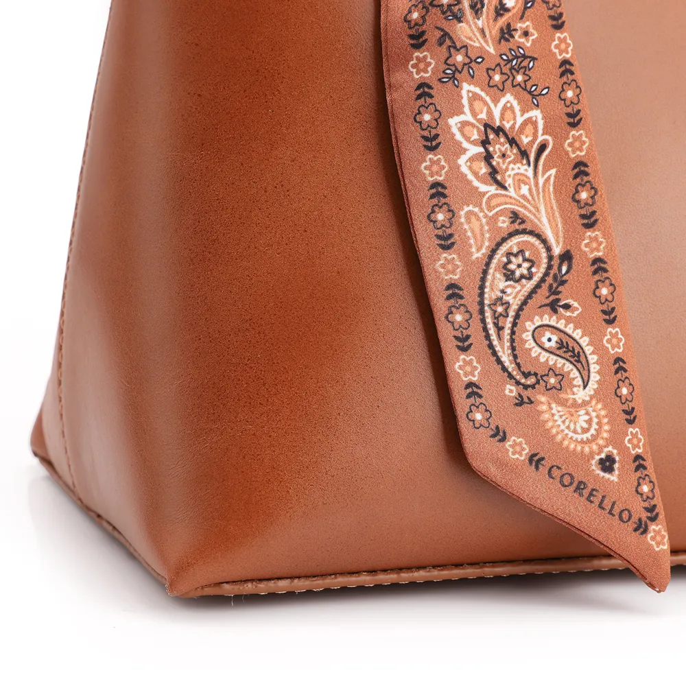 Bolsa Tote Lenço Couro Marrom Claro - imagem 8