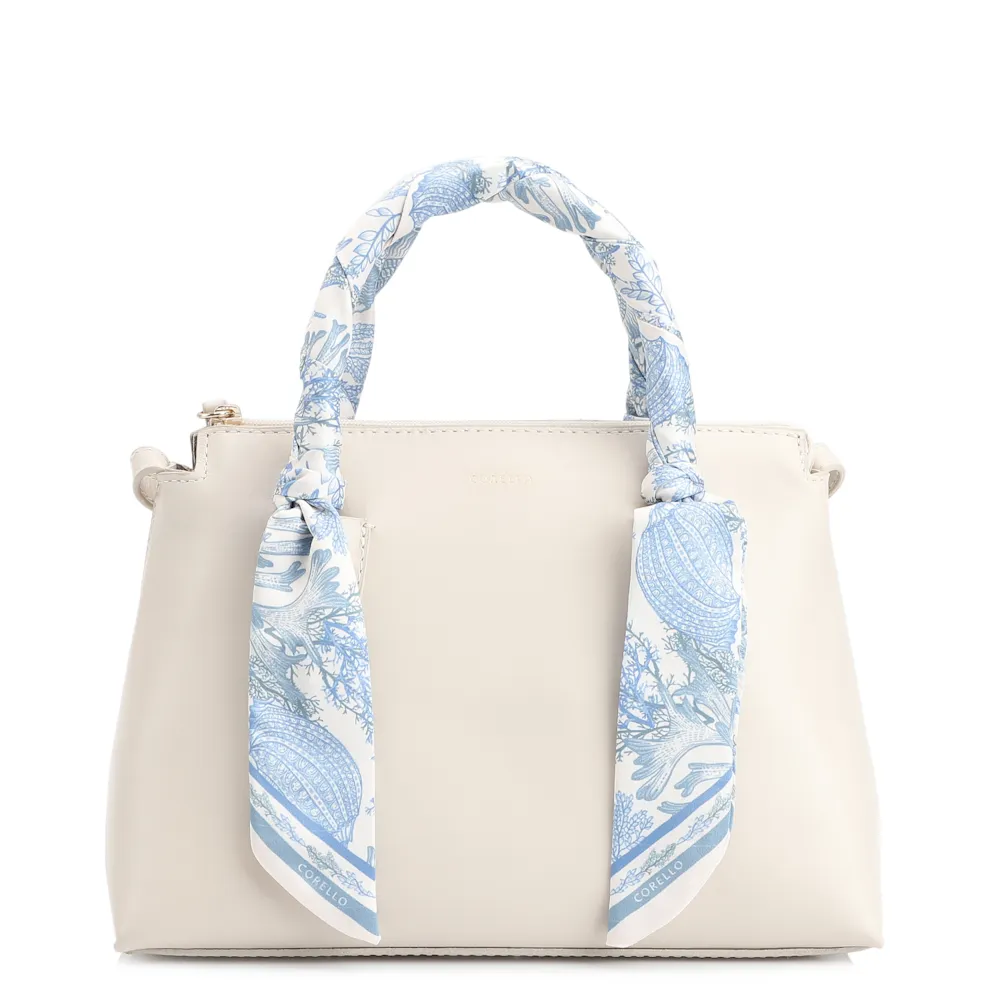 Bolsa Tote Lenço Couro Off White