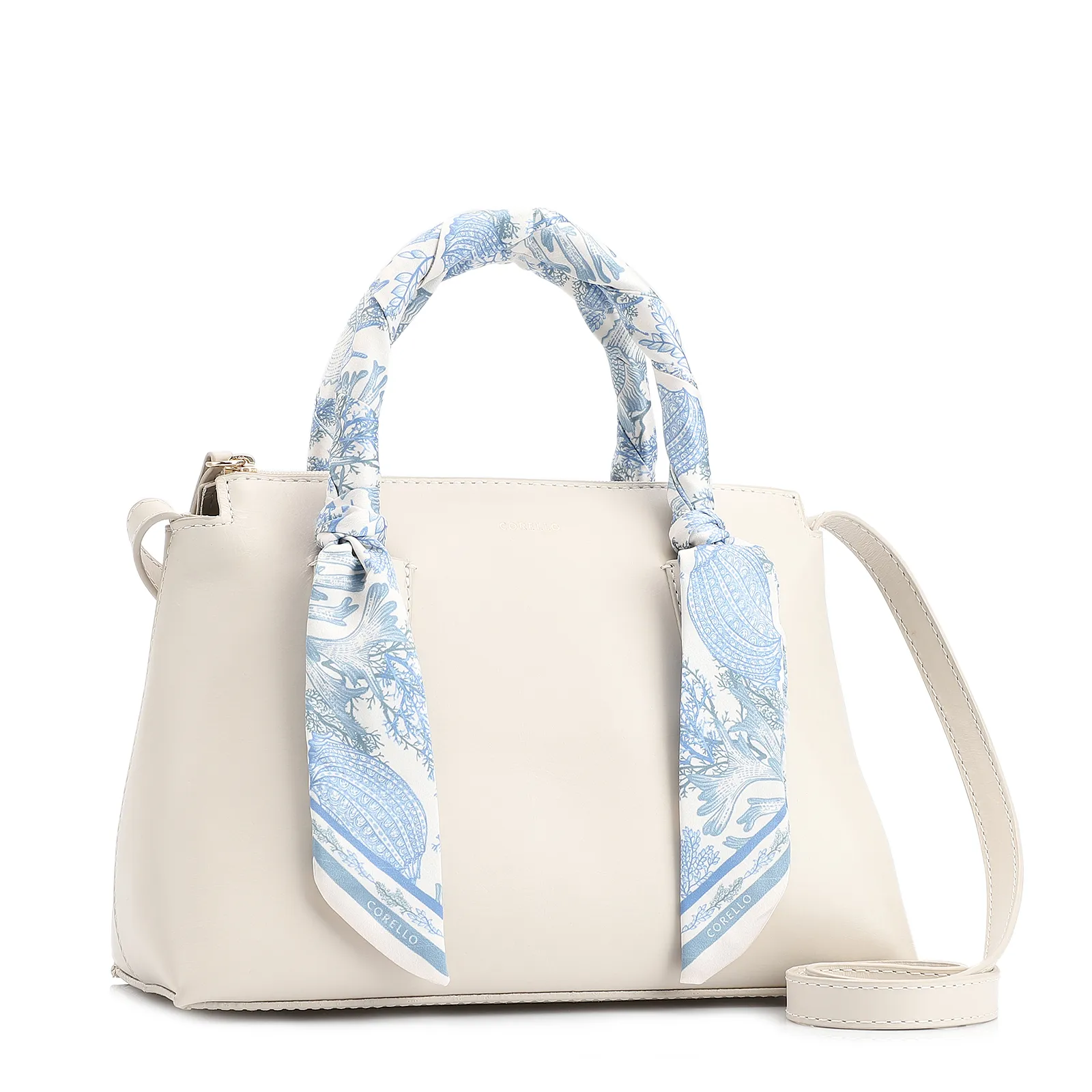 Bolsa Tote Lenço Couro Off White