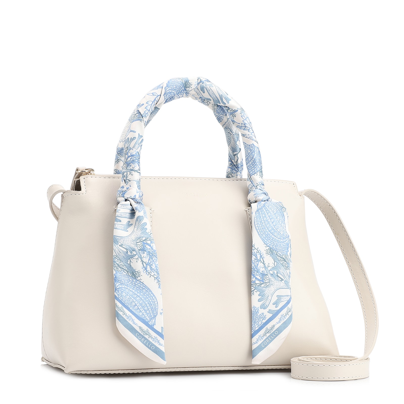 Bolsa Tote Lenço Couro Off White
