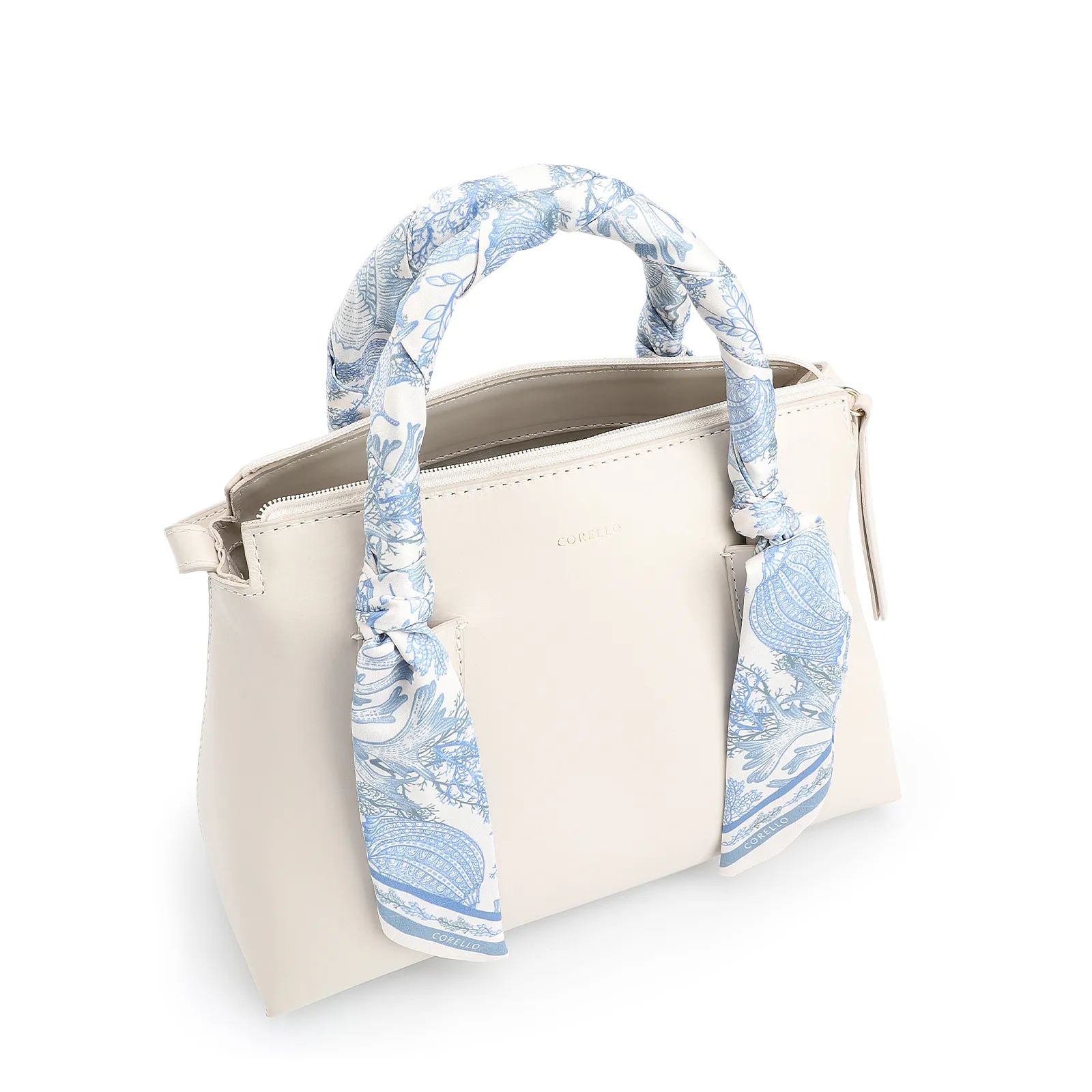 Bolsa Tote Lenço Couro Off White