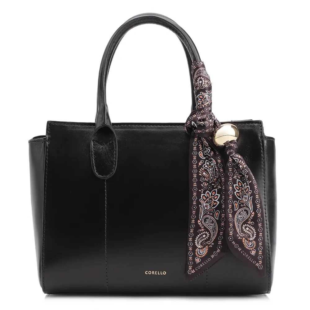 Bolsa Tote Lenço Couro Preto