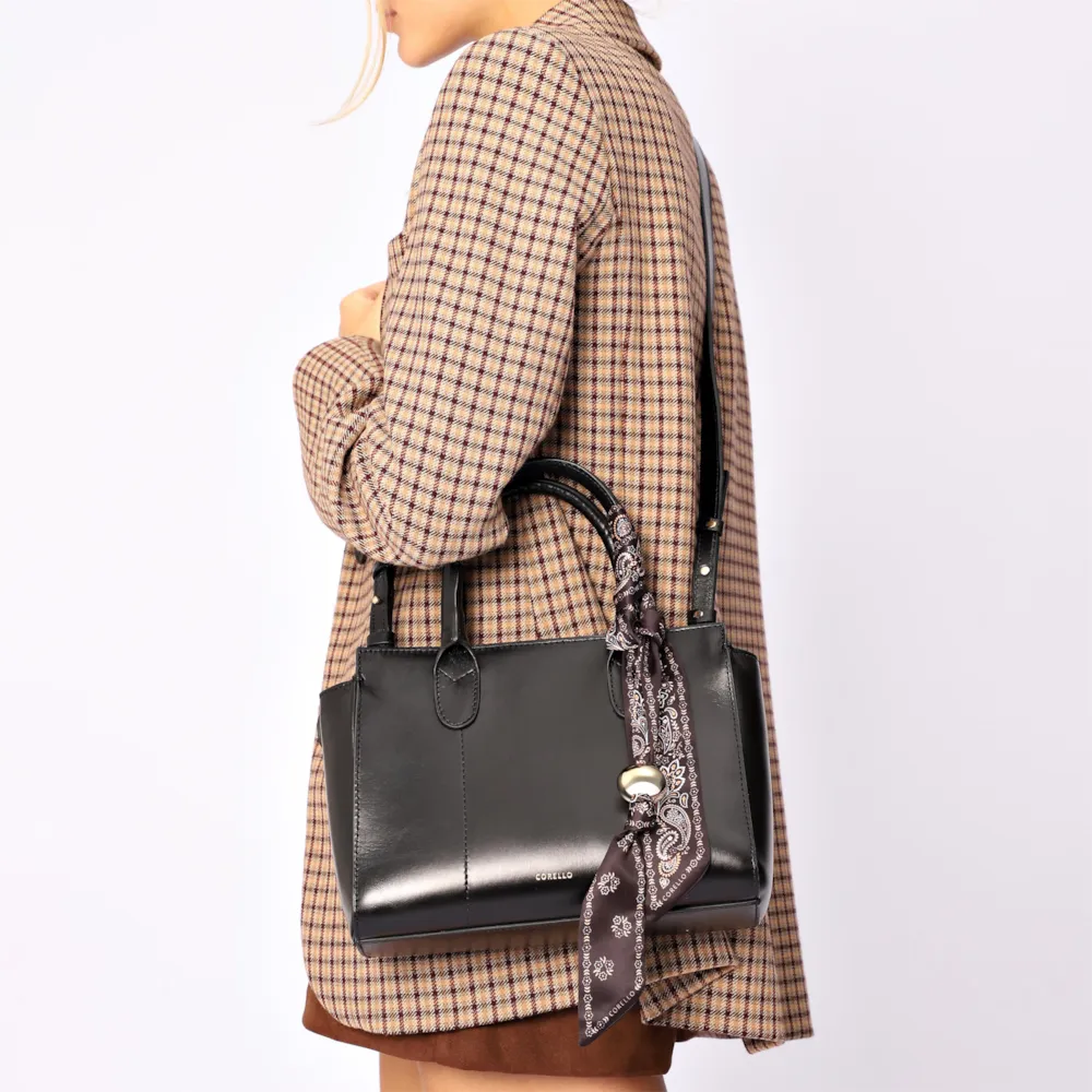 Bolsa Tote Lenço Couro Preto - imagem 2