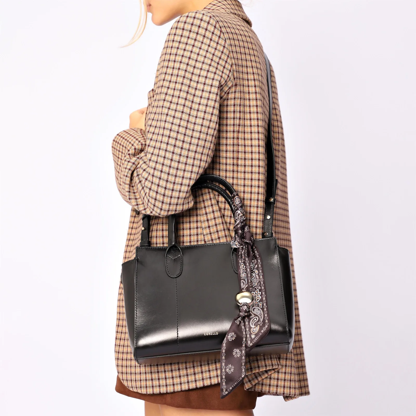 Bolsa Tote Lenço Couro Preto