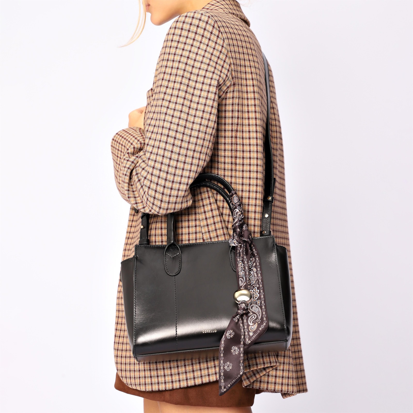 Bolsa Tote Lenço Couro Preto