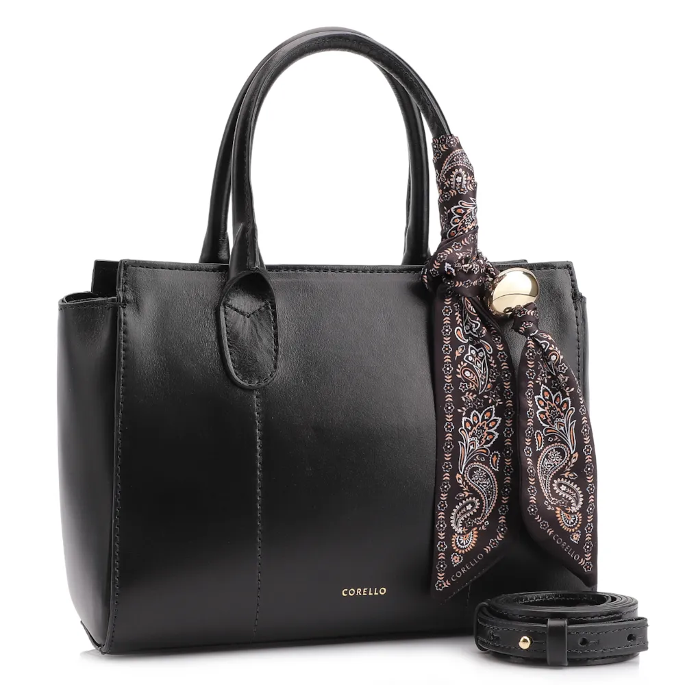 Bolsa Tote Lenço Couro Preto - imagem 3
