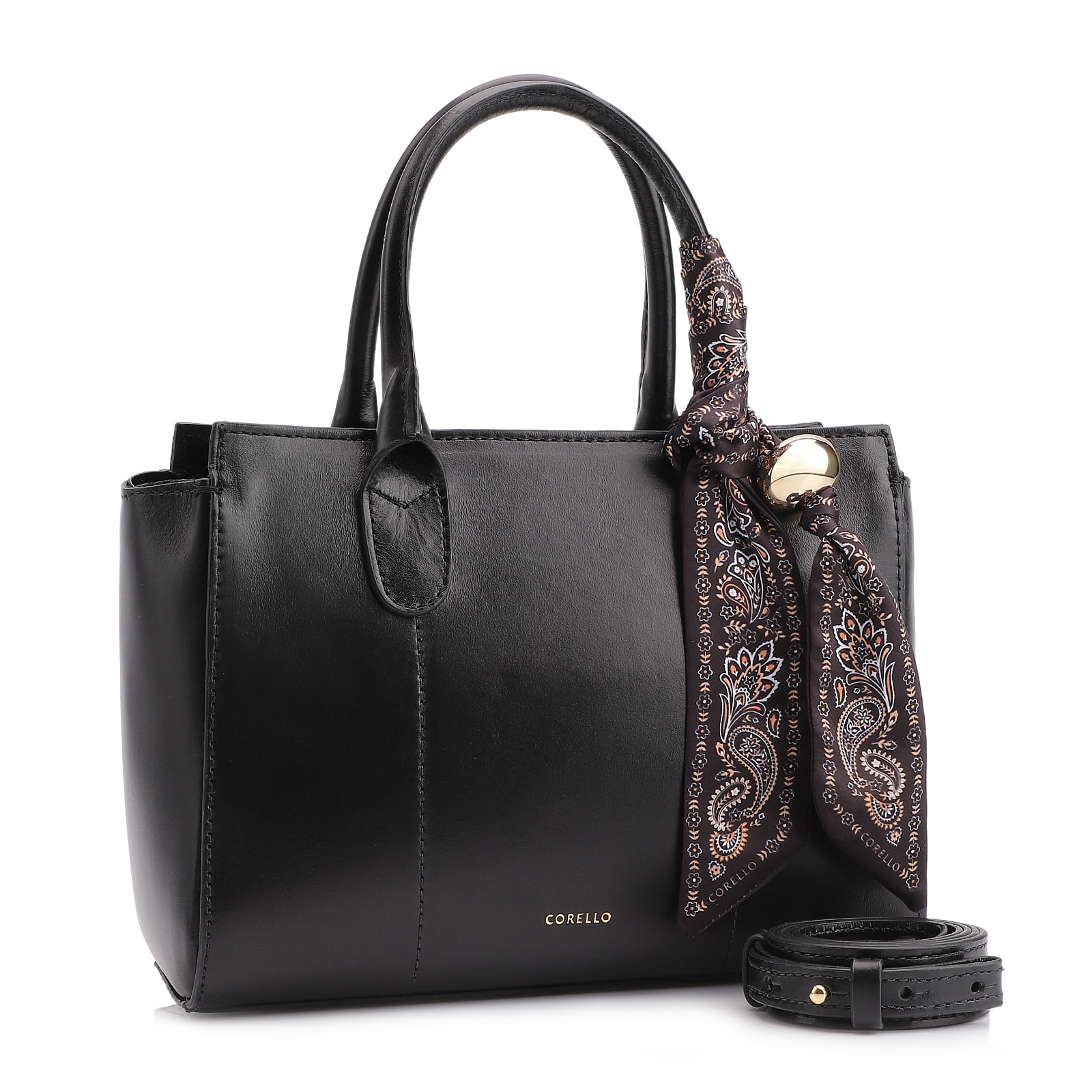 Bolsa Tote Lenço Couro Preto