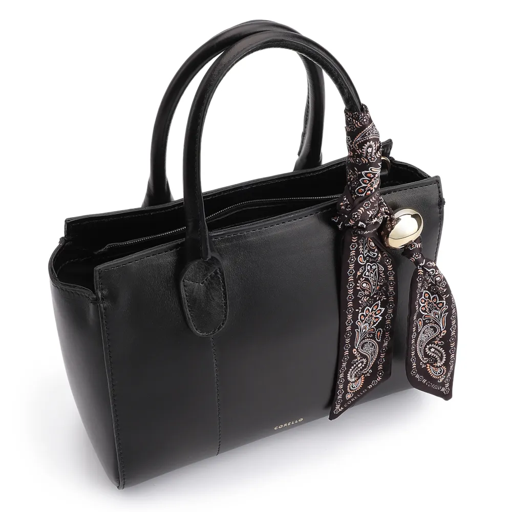 Bolsa Tote Lenço Couro Preto - imagem 5