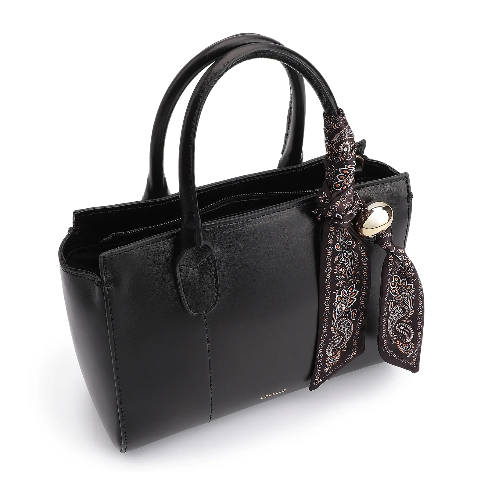 Bolsa Tote Lenço Couro Preto