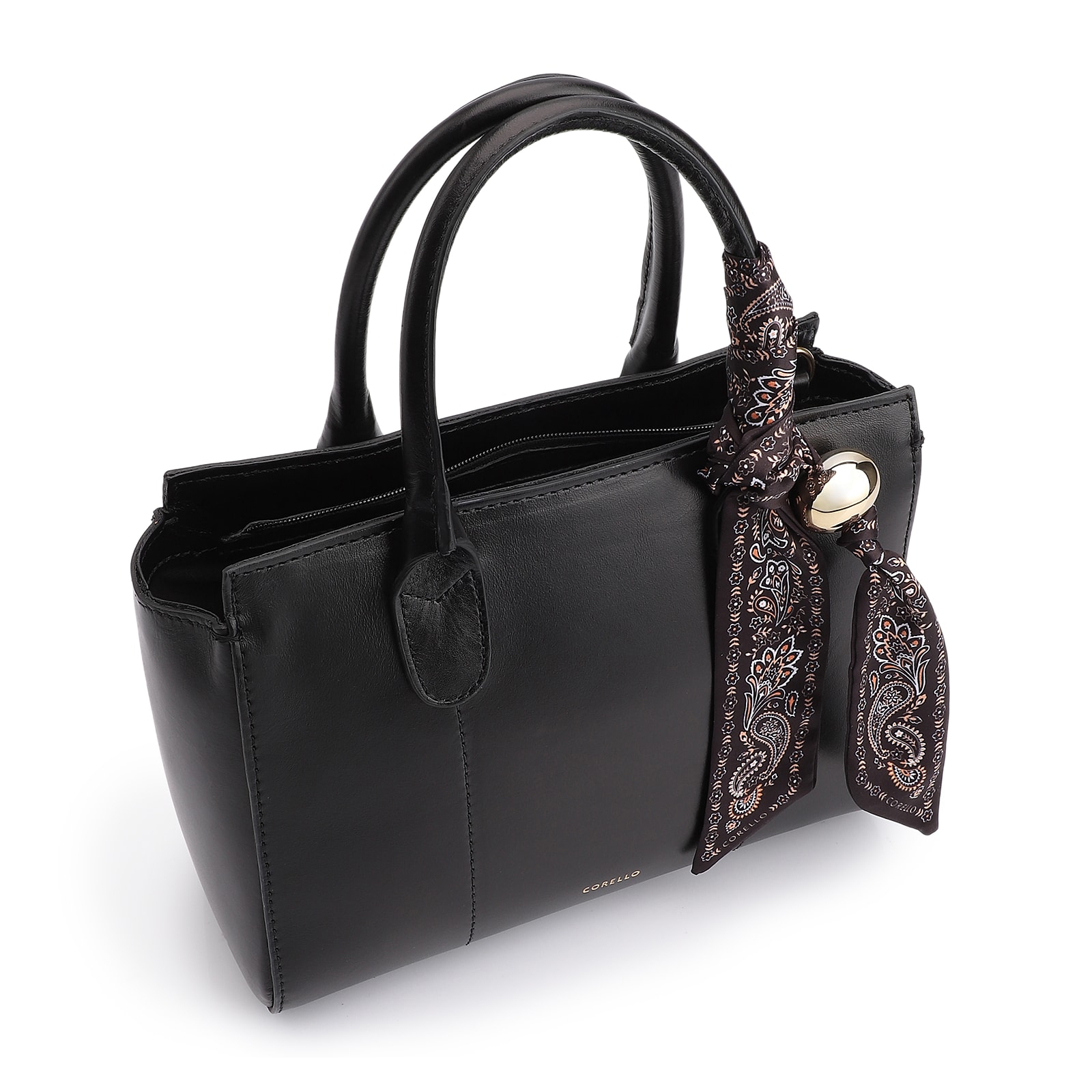 Bolsa Tote Lenço Couro Preto