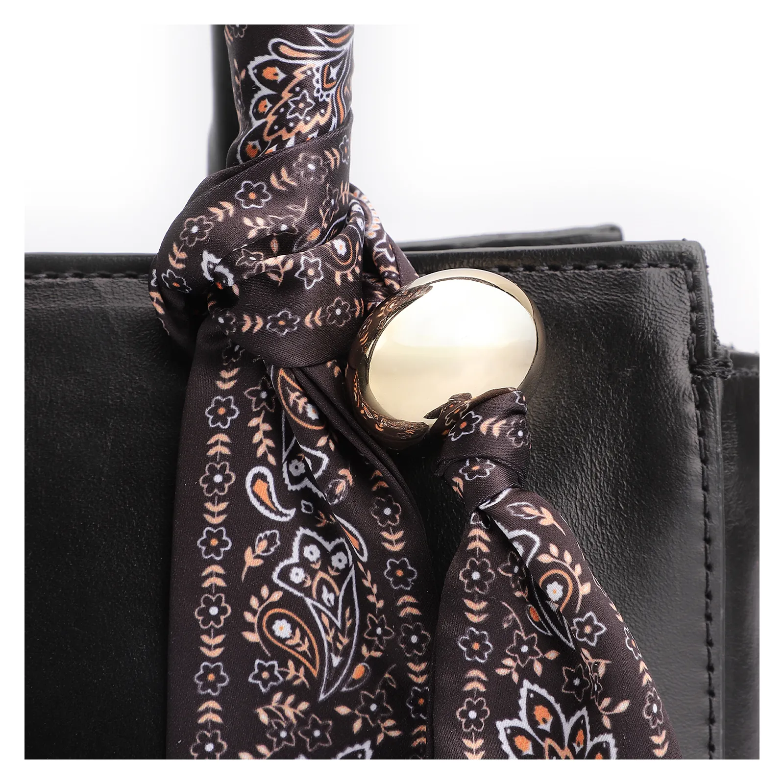 Bolsa Tote Lenço Couro Preto