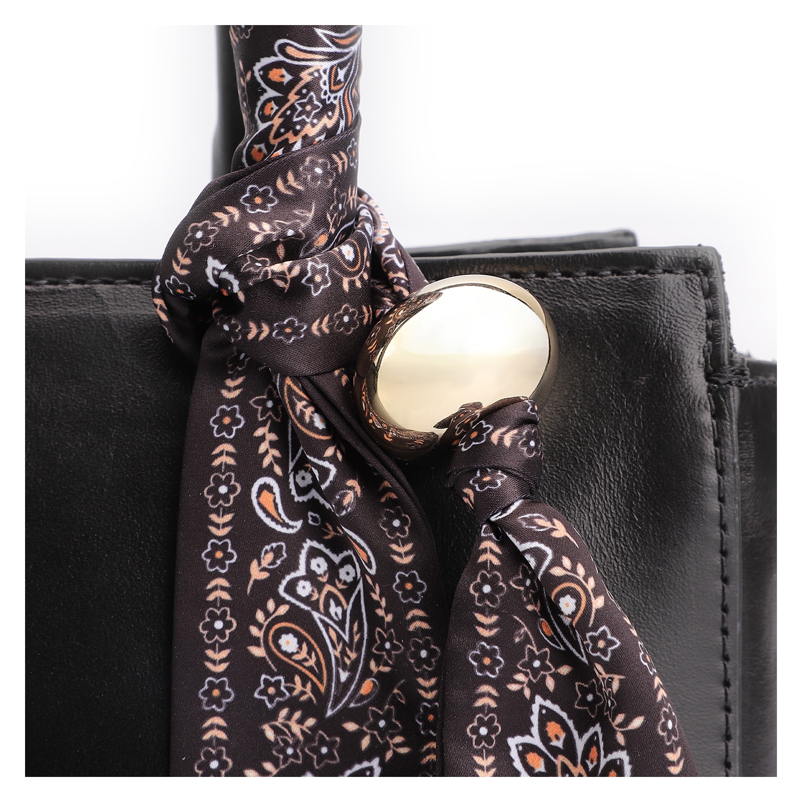 Bolsa Tote Lenço Couro Preto