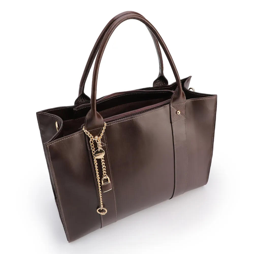Bolsa Tote Marrom Grande Couro Cadeado - imagem 4
