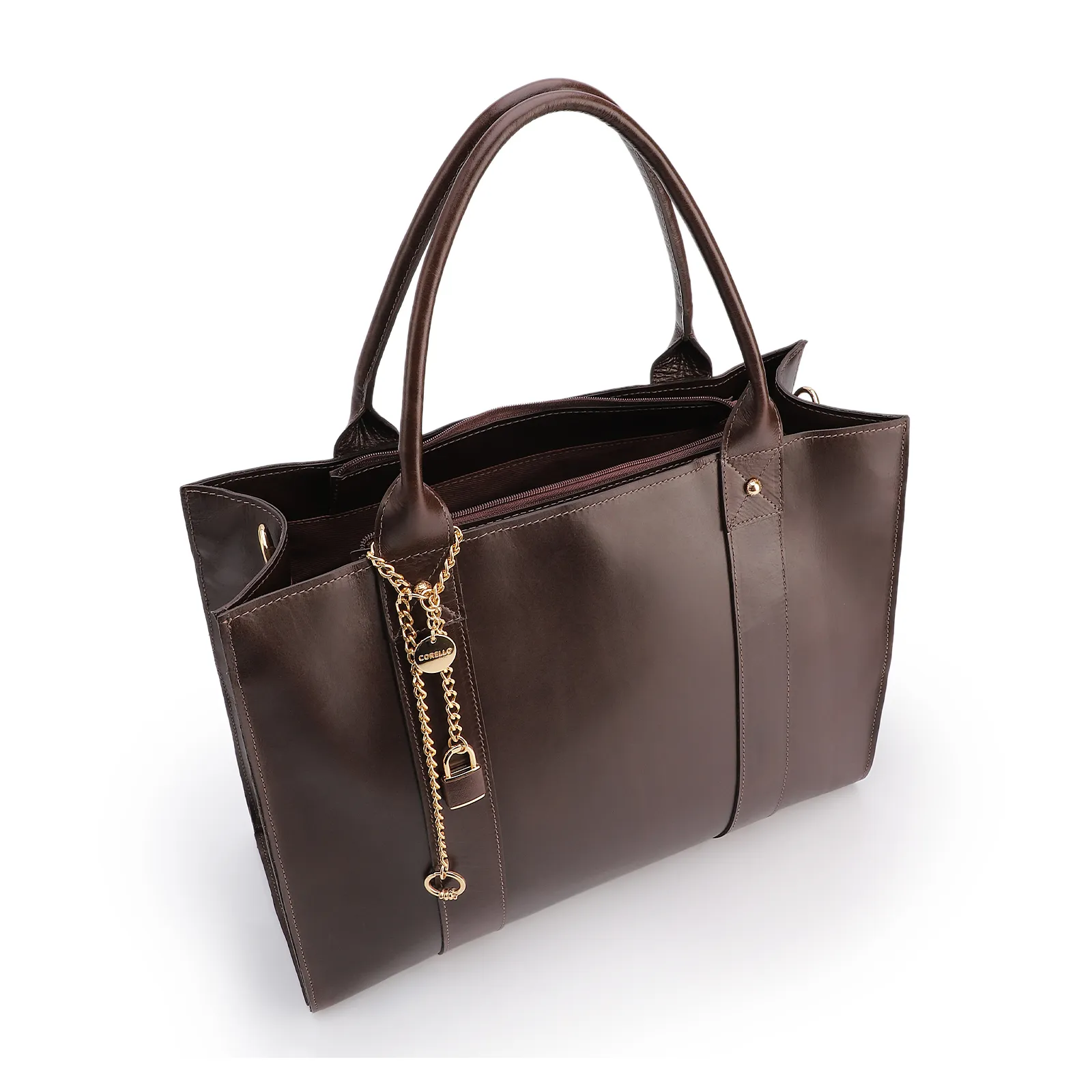 Bolsa Tote Marrom Grande Couro Cadeado
