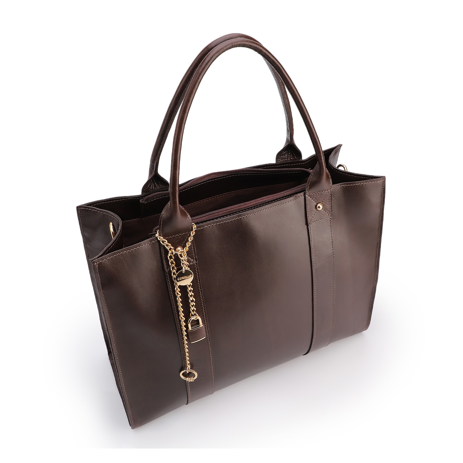 Bolsa Tote Marrom Grande Couro Cadeado